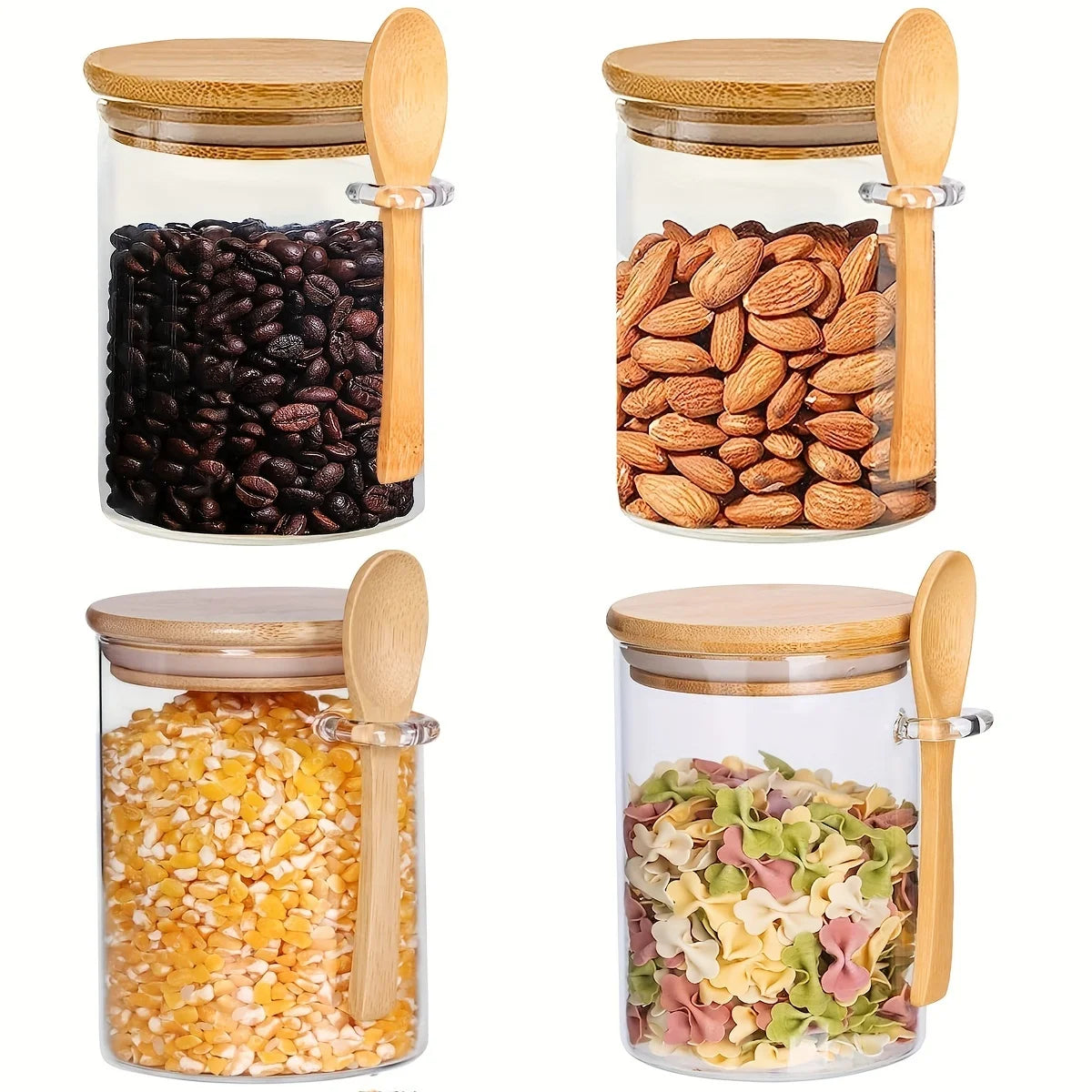 Airtight Glass Jars with Lids & Spoons