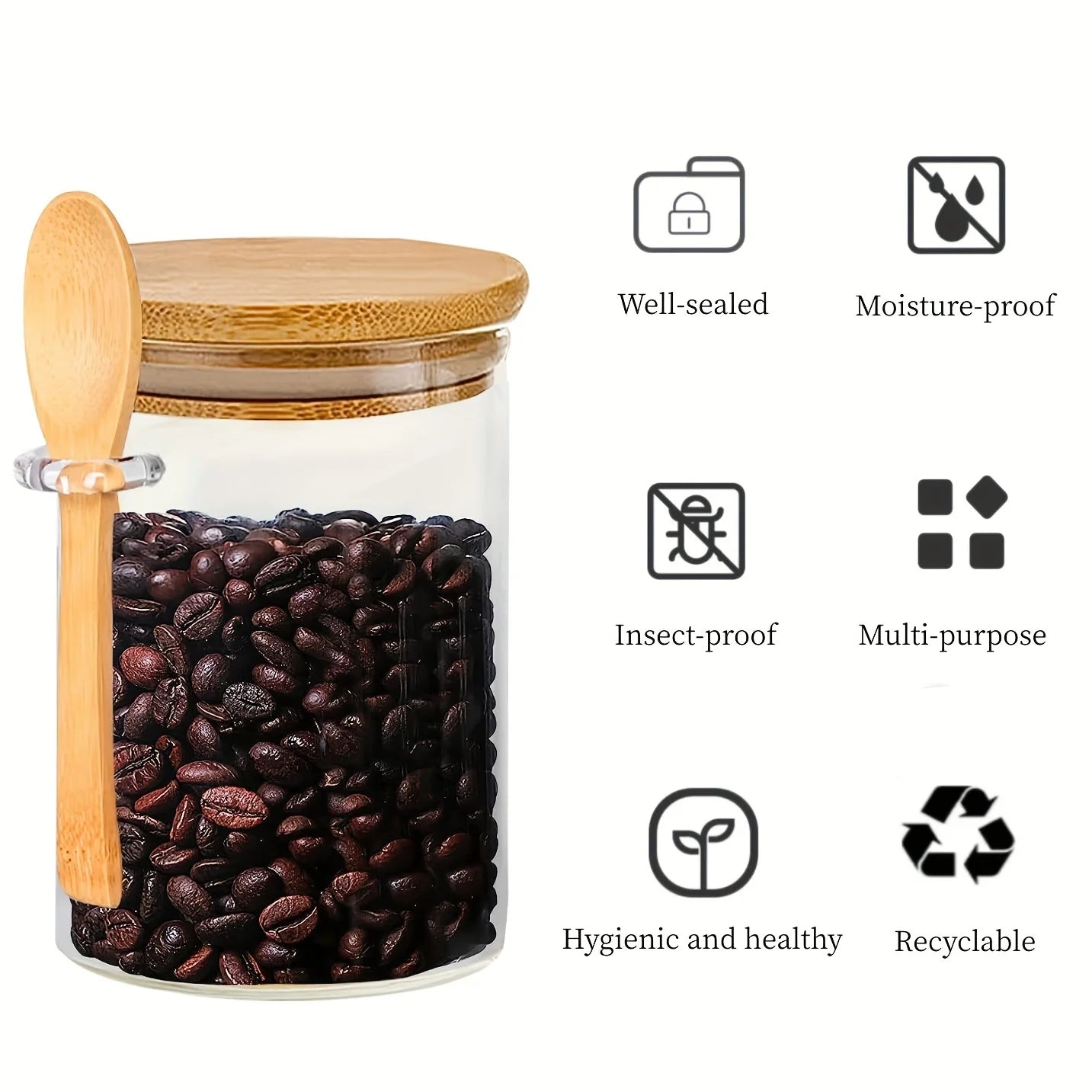 Airtight Glass Jars with Lids & Spoons