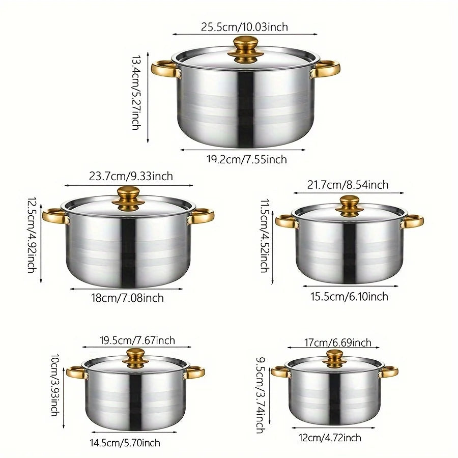 Stainless Steel Cooking Pot, 5 Pots+5 Lids