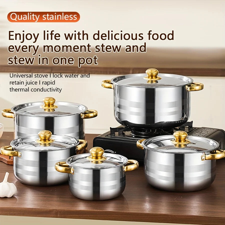 Stainless Steel Cooking Pot, 5 Pots+5 Lids